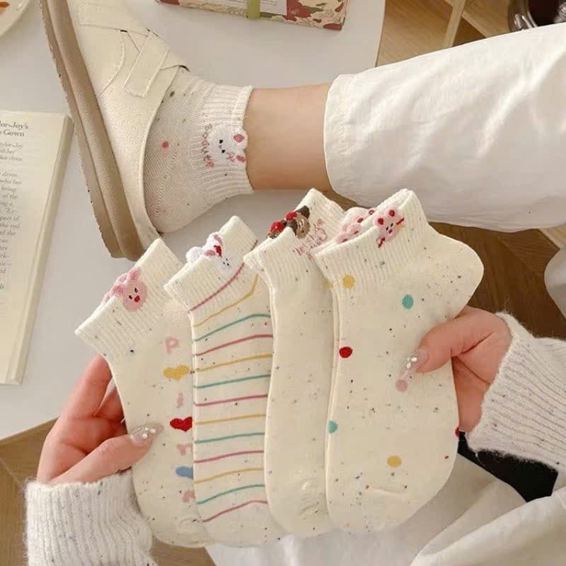 Set 10 Đôi Tất, Vớ Nữ Cổ Ngắn Bốn Mùa, Dệt Kim Sợi Tơ Siêu Mềm Mại, Kháng Khuẩn, Khử Mùi Hôi, Màu Tiêu Hình Thú tv