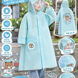 Áo Mưa Trẻ Em Trong Suốt Có Mũ, Chống Thấm Cho Bé Trai Bé Gái, Họa Tiết Khủng Long Thỏ Hồng Dễ Thương (SIZE M-L-XL-XXL) 9