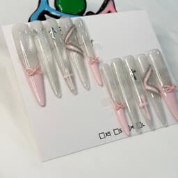 Móng Úp Nailbox Mắt Mèo Mix Hồng Nơ 3D Charm Thánh Giá | Nail Box Handmade Thủ Công – Mellow Nailboxai 3