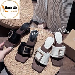 Cao gót bản ngang quai khoá cao 5 phân 2 màu _Thanh Vân Shoes(G0346) 8