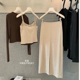 (Dmina 𝐲𝐣𝐢𝐚 )Set Váy 3 món áo 2 dây viền ren kèm cardigan và chân váy chấm bi dài 7