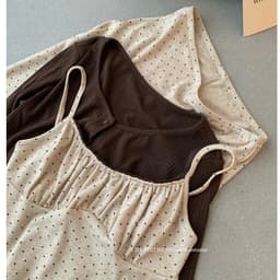 (Dmina 𝐲𝐣𝐢𝐚 )Set Váy 3 món áo 2 dây viền ren kèm cardigan và chân váy chấm bi dài 8