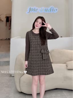 <Đầm Bầu Quynhanhhoue> (QC) Set váy kẻ kèm túi đeo Qc1370 freesize 2