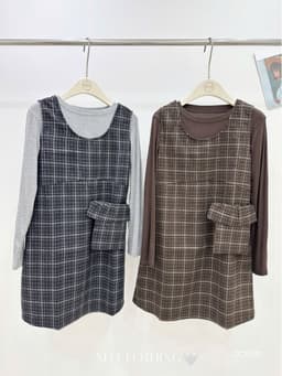 <Đầm Bầu Quynhanhhoue> (QC) Set váy kẻ kèm túi đeo Qc1370 freesize 4