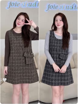 <Đầm Bầu Quynhanhhoue> (QC) Set váy kẻ kèm túi đeo Qc1370 freesize 1