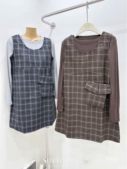 <Đầm Bầu Quynhanhhoue> (QC) Set váy kẻ kèm túi đeo Qc1370 freesize 5