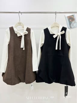 <Đầm Bầu Quynhanhhoue> (QC) Set váy bi nơ cổ Qc1392 freesize 5