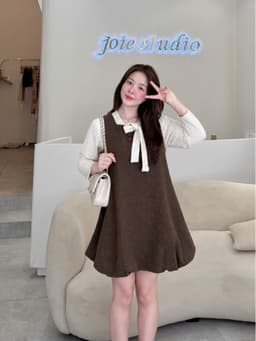 <Đầm Bầu Quynhanhhoue> (QC) Set váy bi nơ cổ Qc1392 freesize 3
