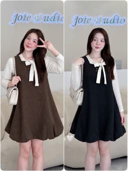 <Đầm Bầu Quynhanhhoue> (QC) Set váy bi nơ cổ Qc1392 freesize 1