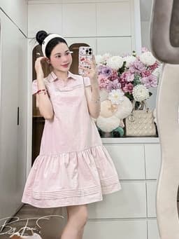 <Đầm Bầu Quynhanhhoue> (NH CLOTHING)Váy suông Váy thô gió cổ nơ chân dập M11966 sm 3
