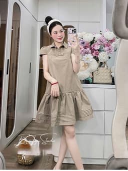 <Đầm Bầu Quynhanhhoue> (NH CLOTHING)Váy suông Váy thô gió cổ nơ chân dập M11966 sm 2