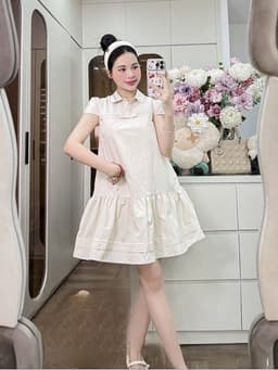 <Đầm Bầu Quynhanhhoue> (NH CLOTHING)Váy suông Váy thô gió cổ nơ chân dập M11966 sm 4