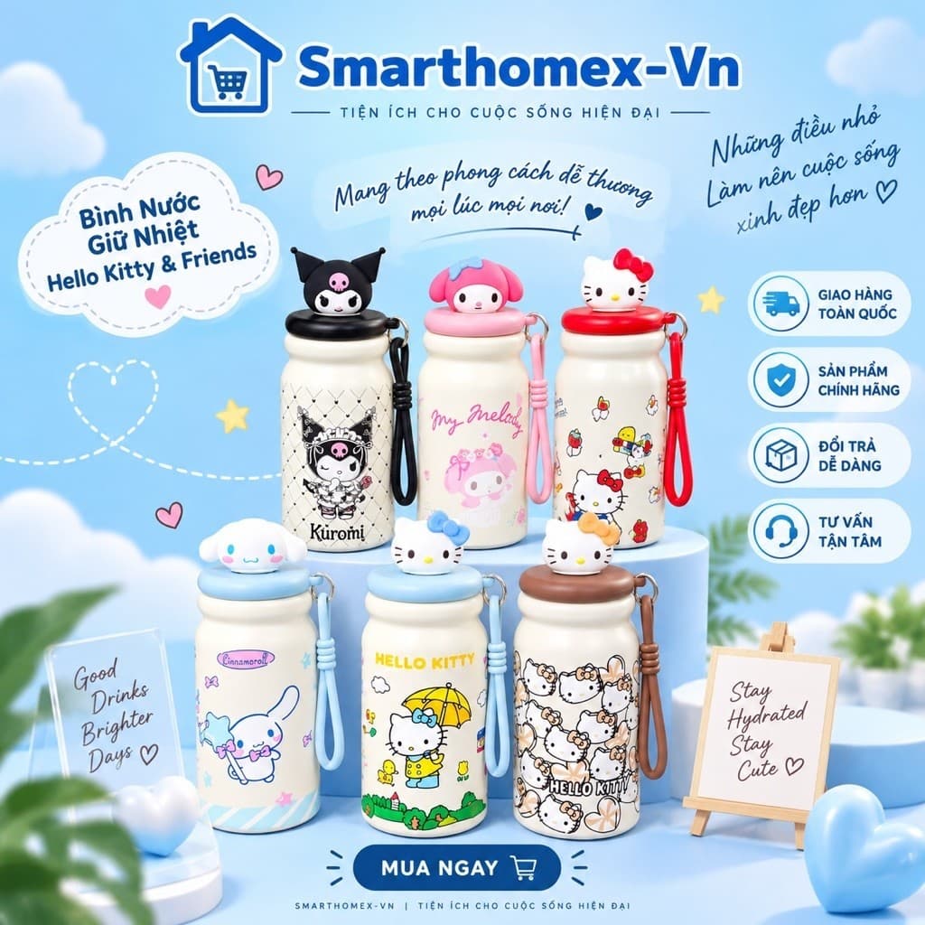 Bình giữ nhiệt hoạt hình 480mL cao cấp - có lõi lọc trà, thiết kế dễ thương giữ nhiệt tốt