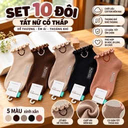 Tất Nữ Cổ Ngắn Họa Tiết Nơ Xinh Xắn – Tất Cotton Mềm Thoáng, Co Giãn Tốt, Phong Cách Hàn Quốc set 10 Đôi 1