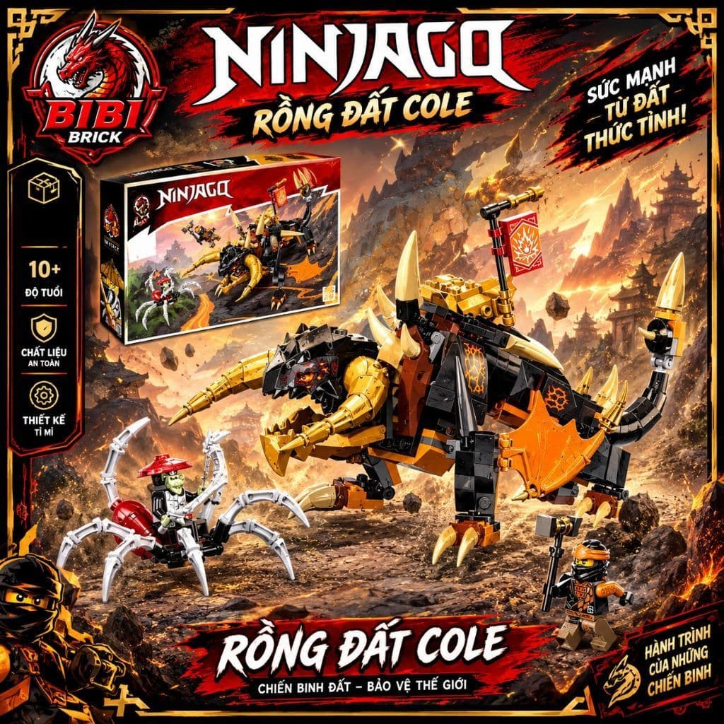 [CÓ SẴN][Hộp] Đồ Chơi Mô Hình Lắp Ghép Rồng Đất Cole vs Nhện Lính Xương-Ninjago Set EVO 285 mảnh