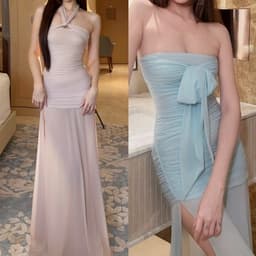 (Dmina)  Đầm Body cúp ngực thắt nơ dáng dài mặc được nhiều kiểu 2 màu ngọt ngào tôn dáng quyến rũ 1