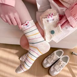 Tất Nữ Cổ Cao Set 10 Đôi Hoạ Tiết Thỏ Hồng Muối Tiêu Chất Cotton 5