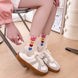 Tất Nữ Cổ Cao Set 10 Đôi Hoạ Tiết Thỏ Hồng Muối Tiêu Chất Cotton 8