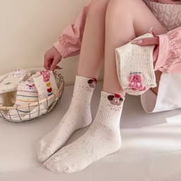 Tất Nữ Cổ Cao Set 10 Đôi Hoạ Tiết Thỏ Hồng Muối Tiêu Chất Cotton 7