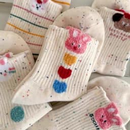 Tất Nữ Cổ Cao Set 10 Đôi Hoạ Tiết Thỏ Hồng Muối Tiêu Chất Cotton 4
