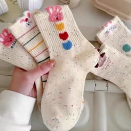 Tất Nữ Cổ Cao Set 10 Đôi Hoạ Tiết Thỏ Hồng Muối Tiêu Chất Cotton 6