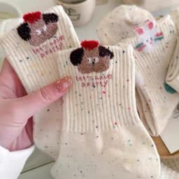 Tất Nữ Cổ Cao Set 10 Đôi Hoạ Tiết Thỏ Hồng Muối Tiêu Chất Cotton 2