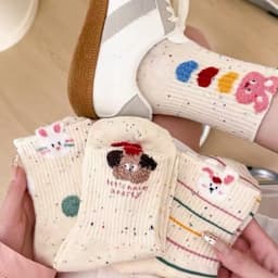 Tất Nữ Cổ Cao Set 10 Đôi Hoạ Tiết Thỏ Hồng Muối Tiêu Chất Cotton 1