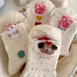 Tất Nữ Cổ Cao Set 10 Đôi Hoạ Tiết Thỏ Hồng Muối Tiêu Chất Cotton 3