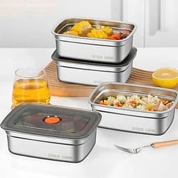 Combo 5 Hộp Đựng Thực Phẩm 1500ml inox có nắp đậy hút chân không, Khay Đựng để tủ lạnh ngăn mùi 19cm x 8,5cm x 13,8cm 4