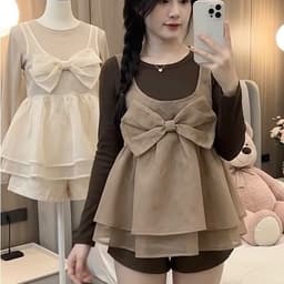 Set Áo Thun Giấy Dài Tay Phối Áo Babydoll Tơ Nơ Lớn Thu Đông Kieupham.shop 5