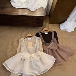 Set Áo Thun Giấy Dài Tay Phối Áo Babydoll Tơ Nơ Lớn Thu Đông Kieupham.shop 2