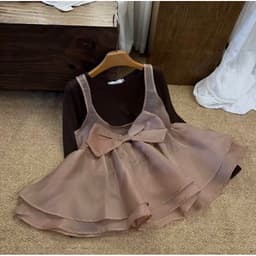 Set Áo Thun Giấy Dài Tay Phối Áo Babydoll Tơ Nơ Lớn Thu Đông Kieupham.shop 3