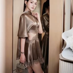 (Dmina)  Đầm Body lụa phối ren viền cutout khoét eo ren tà chéo sang chảnh quyến rũ 6