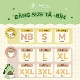 [ Combo mua 3 tặng 1 ] Tã/bỉm BB NATURE cho bé đủ size NB60,S56,M52,M48,L44,XL40,XXL38,XXXL34 5