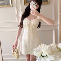 [Váy Xô Thêu vintage] Váy Viền Ren Thắt Nơ Ngực Dáng A Xòe Tiểu Thư 6