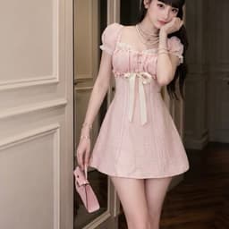 [Váy Xô Thêu vintage] Váy Viền Ren Thắt Nơ Ngực Dáng A Xòe Tiểu Thư 7