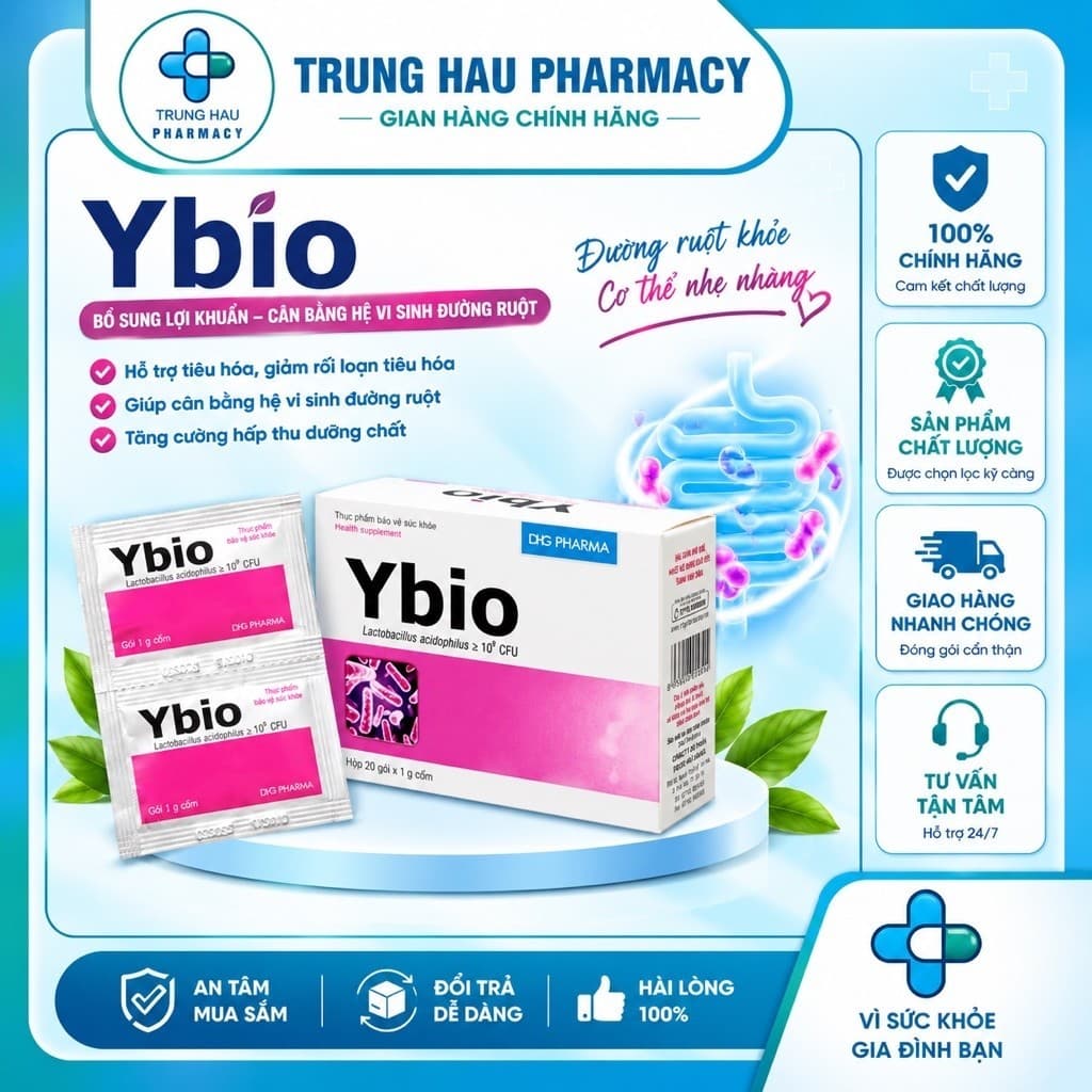 Thực phẩm bảo vệ sức khỏe DHG PHARMA Ybio Cốm Bổ Sung Lợi Khuẩn, Hỗ trợ Giảm Rối Loạn Tiêu Hóa (Hộp 24 gói x 1g)