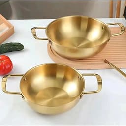 (COMBO 3) Chảo Inox Mini 19CM Mạ Vàng Đa Năng, Nồi Lẩu Mini Phong Cách Hàn Quốc Dùng Nấu Mì Cay, Soup 4