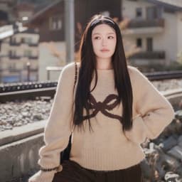 (ROUWANBABY) Áo Len Nữ Cổ Tròn Phối Nơ Chính Giữa Xinh Xắn Nhiều Màu Xám Xanh Kem Đỏ Phong Cách Sangsoo Hàn Quốc 7
