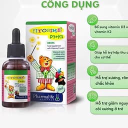 FITOBIMBI D3+K2 30ml - bổ sung vitamin D3 và K2 .giúp hỗ trợ hấp thu canxi cho cơ thể,hỗ trợ xương,răng,còi xương ở trẻ 1
