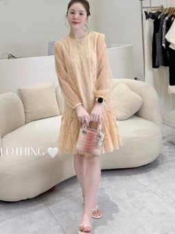 <Đầm Bầu Quynhanhhoue> (NH CLOTHING)Váy suông Váy ren lưới đính hoa M11983 sm 2