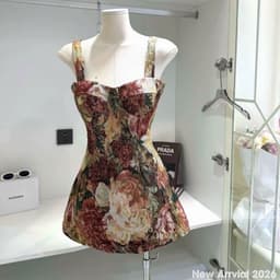 (Hàng 2 Màu) Đầm Nữ 2 Dây Hoa Vintage Dáng Chữ A Ôm Eo Tôn Dáng, Đầm Ngắn Cổ Vuông Thời Trang Nữ Kieupham.shop 6