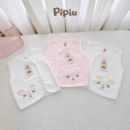 Combo 2-3 Áo Gile PiPiu Xốp Nỉ Tai Thỏ Trần Bông Mỏng Giữ Ấm Mùa Thu Đông Cho Bé Sơ Sinh 0–9 Tháng 2