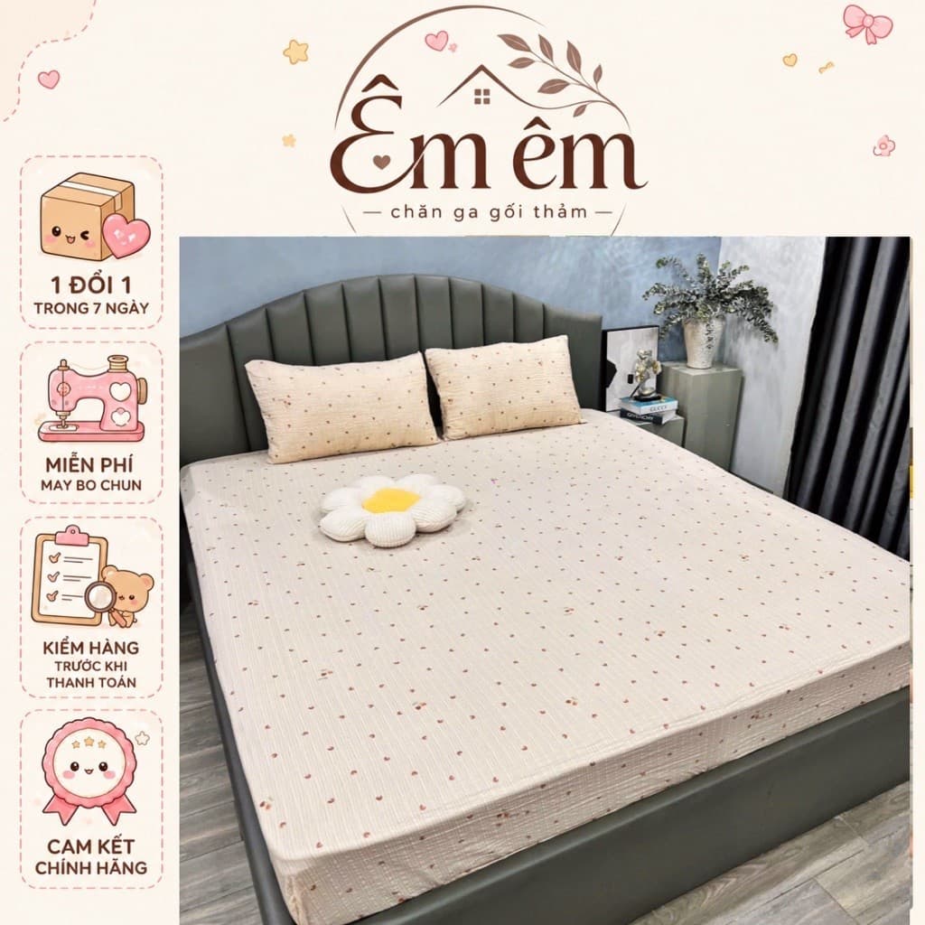 Ga gối Cotton disneyy bo chun,set 3 món thoáng mát thấm hút mồ hôi