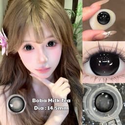 [CÓ CẬN] Kính Áp Tròng BEAR COW Mẫu Xám Đen Boba Milk Tea 14.5mm Ngọt Ngào Lens 6 Tháng 0.0-6.0 3