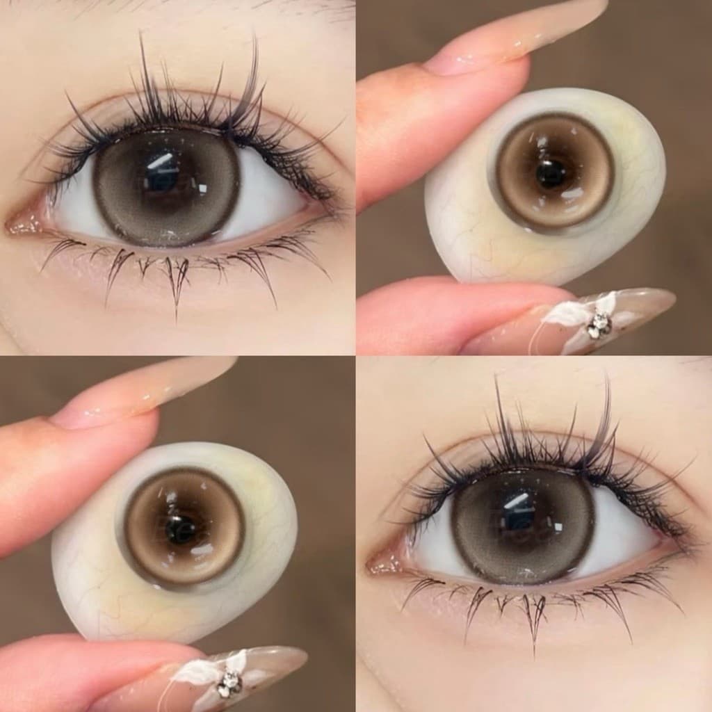 [CÓ CẬN] Kính Áp Tròng BEAR COW Màu Nâu Tây Coffee Cat Eyes 14.2mm Lens 6 Tháng