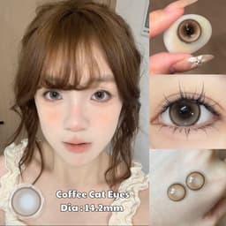 [CÓ CẬN] Kính Áp Tròng BEAR COW Màu Nâu Tây Coffee Cat Eyes 14.2mm Lens 6 Tháng 2