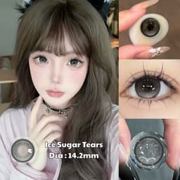 [CÓ CẬN] Kính Áp Tròng BEAR COW Màu Xám Ice Sugar Tears 14.2mm Xám Filter Lens 6 Tháng 3