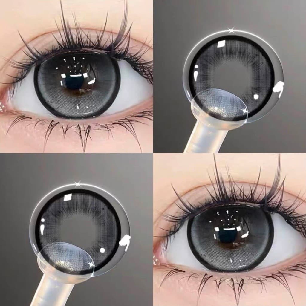 [CÓ CẬN] Kính Áp Tròng BEAR COW Mẫu Crunch Gray Xám Giãn Tròng 14.5mm Lens 6 Tháng