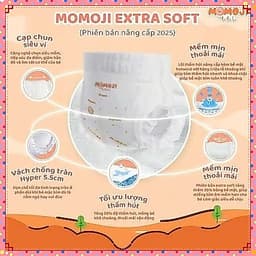 (TRỢ GIÁ) Bỉm Quần/Dán MOMOJI EXTRA SOFT đủ size NB64/S60/M56/L54/XL50/XXL48 full size. 8